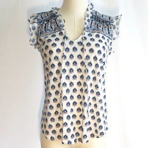 LUCKY BRAND Sleeveless Tie Neck Blouse, Soft Cotton Mix, Size S